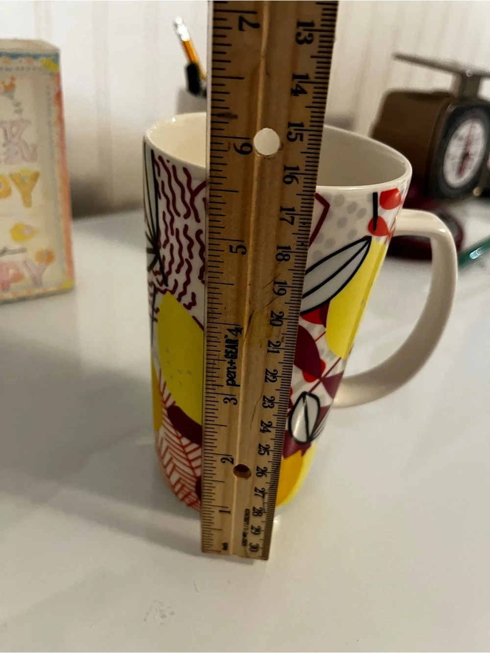 Starbucks Yellow & Burgundy Floral Logo Mug